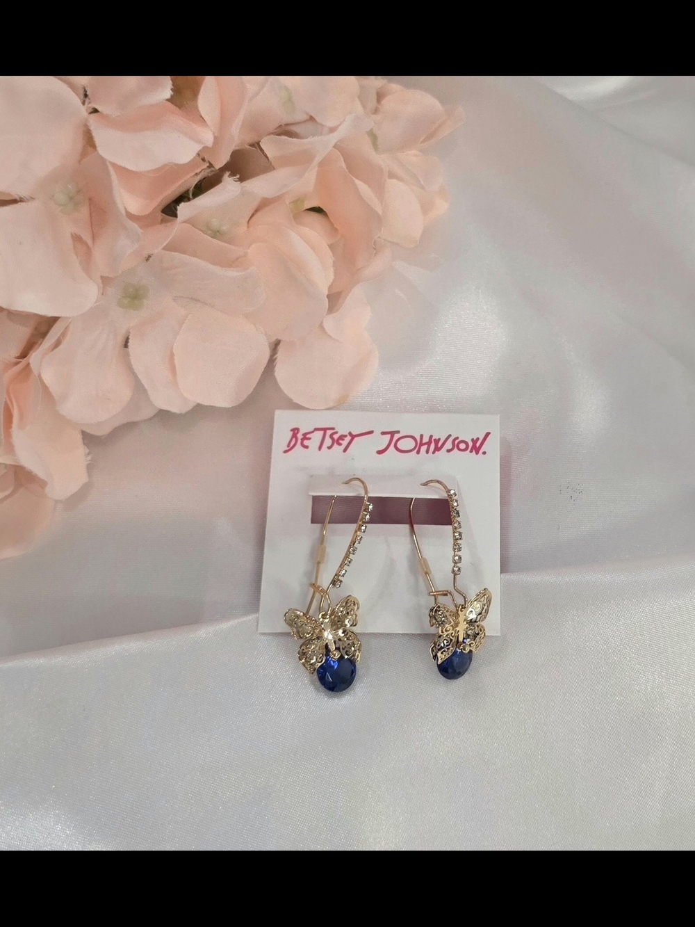 Betsey Johnson - Gold Bee Earrings with Blue Teardrops
